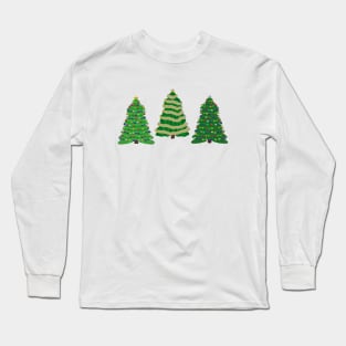 Festive Christmas Trees Trio (White Background) Long Sleeve T-Shirt